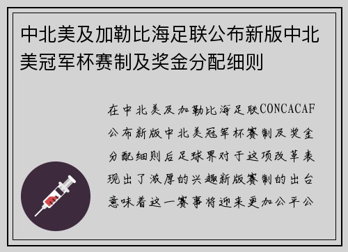中北美及加勒比海足联公布新版中北美冠军杯赛制及奖金分配细则