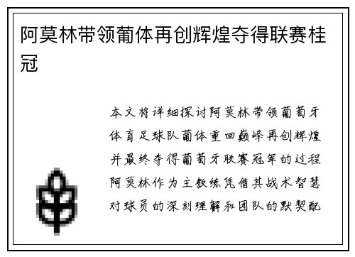 阿莫林带领葡体再创辉煌夺得联赛桂冠